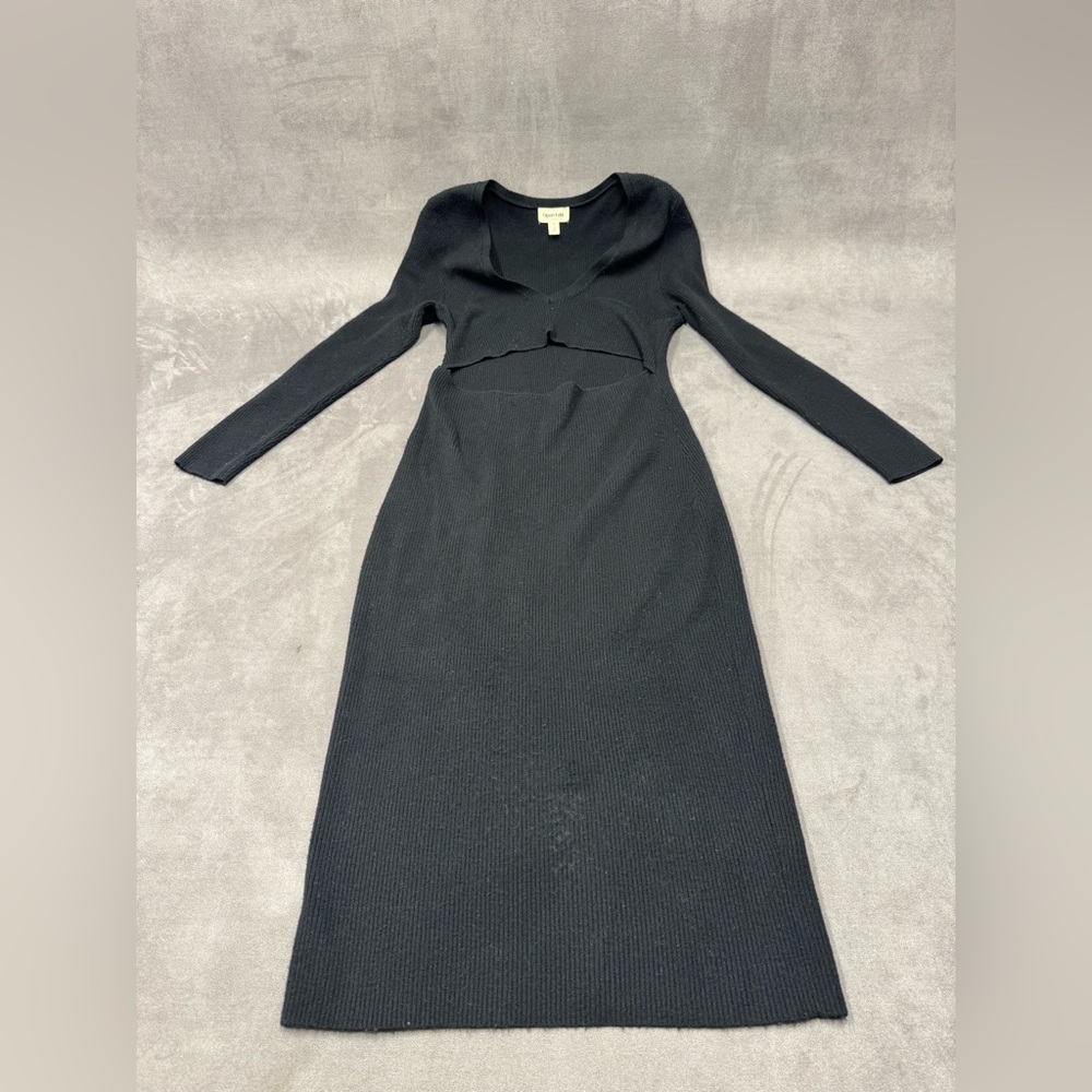 Open edit womens size XL Elegant Black Knit long sleeve maxi cutout Dress Y2K